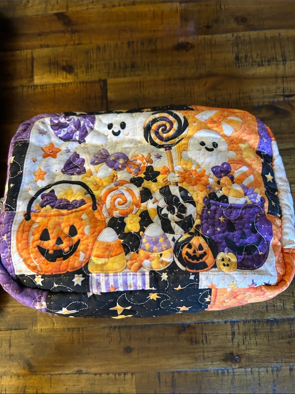 Quilted Halloween Tote & Cosmetic Bag in Halloween Colors | Orange & Purple - Picture 13 of 16